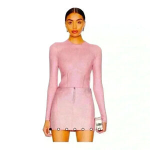 NBD Revolve NWT Talya Pink Metallic Coated Crew Neck Long Sleeve Sweater M
